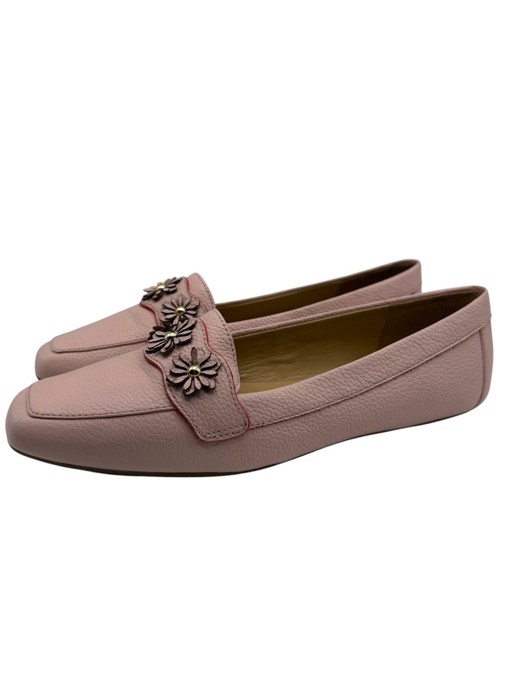 Talbots Loafers Size 7 Pink Leather Flats Flower Colorful Feminine Preppy Womens